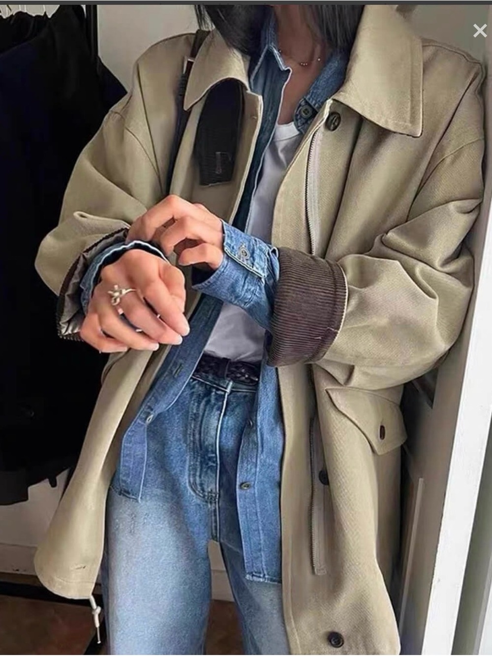 Pixie Market Oversized Beige Trench Coat with Brown Cord Cuffs